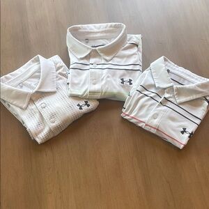 3 Large Under Armour White Polo Shirts with Prints